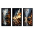 thumbnail image 2 of Designart "Train Misty Morning Painting II" Modern Framed Wall Art Set Of 3 - Yellow Train Frame Gallery Wall Set For Home Decor, 2 of 6