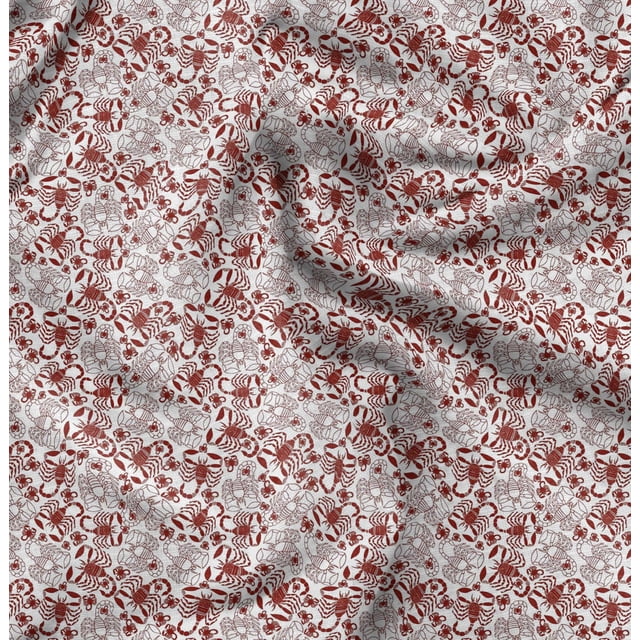 Soimoi Red Modal Satin Fabric Scorpions Insects Printed Fabric 1 Yard 42 Inch Wide