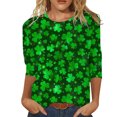 thumbnail image 2 of CEHVOM T-Shirt de la Saint-Patrick pour Femmes Manches 3/4, T-Shirts Imprimés Verts Chanceux, Mode Décontractée Col Rond Imprimé Saint-Patrick, 2 of 4