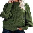 thumbnail image 1 of Pull Tricoté Décontracté pour Femmes Manches Lanterne en Tricot Torsadé Col Haut Pulls Automne Hiver Pull Chaud, 1 of 7