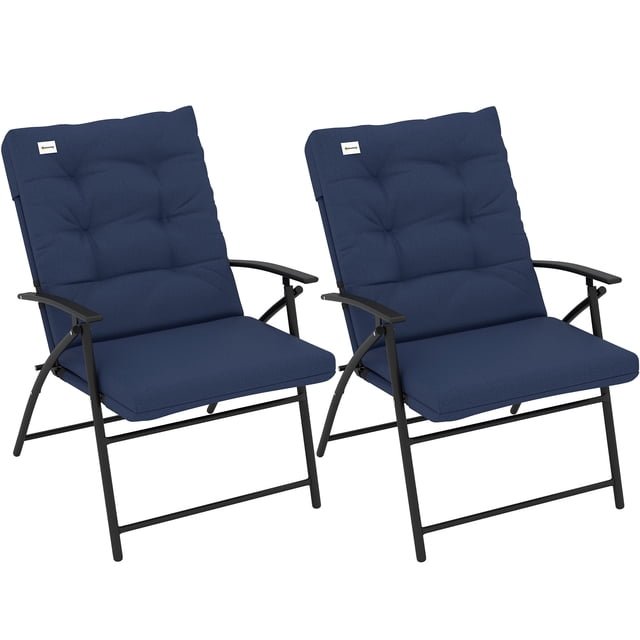 Outsunny Chaises Pliantes d'Extérieur, Ensemble de 2, Chaises de Camping Rembourrées, Bleu