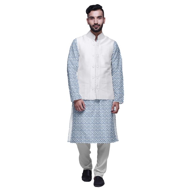 Atasi Ensemble Kurta Pyjama Ethnique Classique à Manches Longues Imprimé pour Hommes Tenue Décontractée