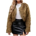 thumbnail image 2 of LSLJS Womens Ladies Warm Faux Furry Long Coat Jacket Winter Solid V-neck Outerwear, 2 of 9