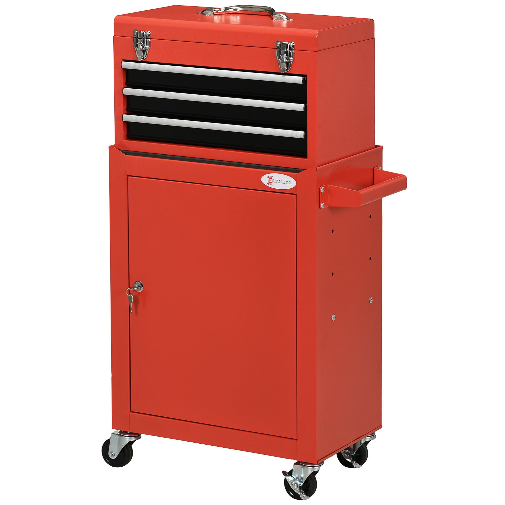 2 In 1 Detachable Tool Box and Tool Cabinet, 3-Drawer Rolling Tool Chest Cabinet on Wheels with Lock and 2 Keys, Red