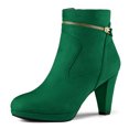 thumbnail image 1 of Unique Bargains Bottines à Talon à Bout Rond à Enfiler avec Fermeture Éclair pour Femme Vert (Taille 7,5), 1 of 7