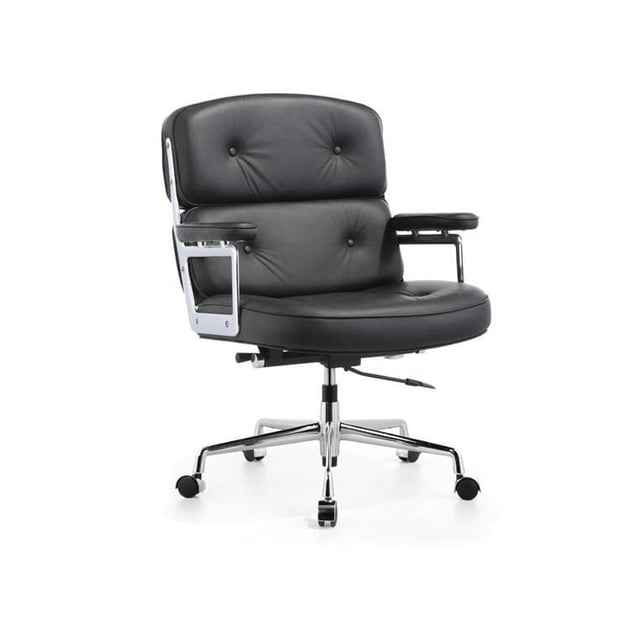 Chaise de Bureau Hall Confortable Noire Exécutive de Conférence Ergonomique avec Siège et Dossier Rembourrés en Similicuir Noir avec Capitonnage à Boutons, Cadre et Accoudoirs en Acier Chromé avec Accoudoirs Rembourrés, Réglage de la Hauteur et de l'Inclinaison, et base Roulante Chromée avec Cinq Roulettes, Conçue pour le Bureau et la Salle de Conférence, Convient Aussi aux Espaces de Travail à la Maison.