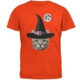 thumbnail image 1 of Halloween Funny Cat Witch Orange Adult T-Shirt, 1 of 1