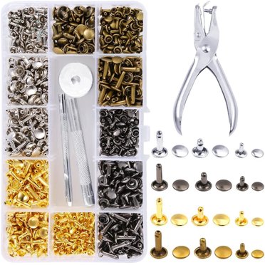 Zootealy 360 Sets 3 Sizes Leather Rivets Double Cap Rivet Tubular Metal Studs with 4 Fixing Set Tools for DIY Leather Craft