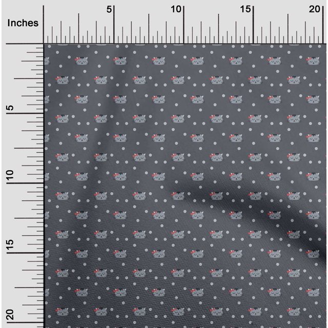 oneOone Cotton Poplin Fabric Dot & Cat Face Animal Decor Fabric Printed BTY 56 Inch Wide