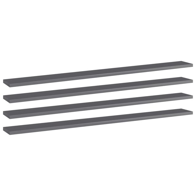vidaXL Bookshelf Boards 4 pcs High Gloss Grey 100x10x1.5 cm Engineered Wood