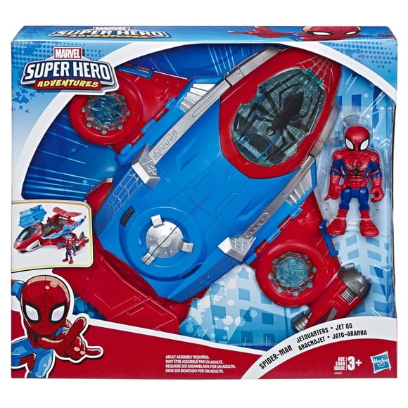 Playskool Heroes Marvel Super Hero Adventures - Jet QG Spider-Man, figurine de 12,5 cm avec véhicule, jet jouet, jouets à collectionner pour enfants à partir de 3 ans