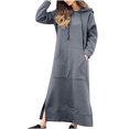 thumbnail image 2 of Gspmoly Robes Grande Taille pour Femmes aux Formes, Mode pour Femmes Col Rond Hiver Chaud Couleur Manches Longues Poche Longue Robe Robes Formelles pour Femmes jusqu'à 70 % de Rabais, 2 of 6