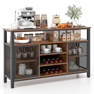 Gymax Wine Bar Cabinet 55-Inch Buffet Sideboard with 8-Bottle Wine Racks Brown