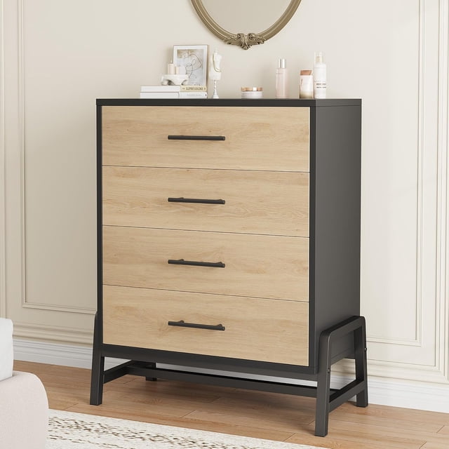 Commode à 4 Tiroirs pour Chambre, Commode Haute de 38,6 Pouces, Tiroir Haut avec Rangement Autoportant, Coffre de Rangement en Bois pour Garde-Robe pour Salon, Chambre, Entrée