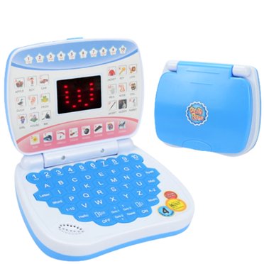 DEBGFS Petit Jouet d'Ordinateur Portable d'Apprentissage de l'Anglais avec Écran pour Enfants, Tout-Petits, Garçons et Filles / Ordinateur Éducatif pour Apprendre l'Alphabet ABC, les Chiffres, les Mots, l'Orthographe, les Maths, la Musique Bleu,Bleu
