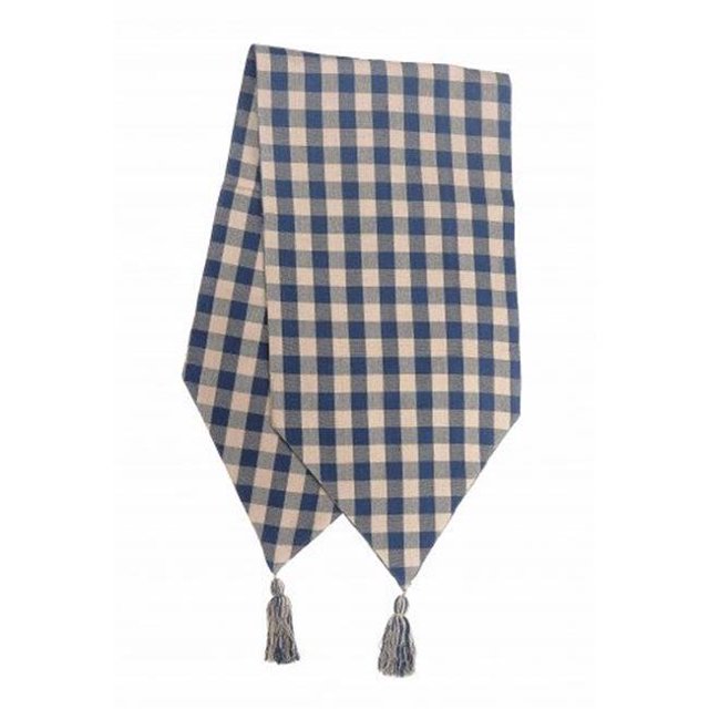 13 x 72 in. Ribbed Table Runner with Tassels, Navy Check