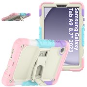 XYX Case for Samsung Galaxy Tab A9 Case 8.7 inch, 3in1 Heavy Duty Shockproof Tablet Case with Stand, Shoulder Strap (2023, SM-X110/X115/X117), Rainbow Pink