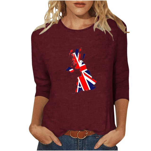 Chemises pour Femmes Blouses à Manches 3/4 pour Femmes Chemise à Imprimé Vintage Décontractée Blouse à Manches 3/4 à Col Rond Tunique Bohème, Blouses pour Femmes, Blouses pour Femmes