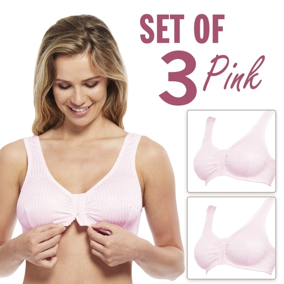 Carole Martin Full-Freedom Comfort Bra Wireless Front Closure Style 7218 Set of 3-Pink 46