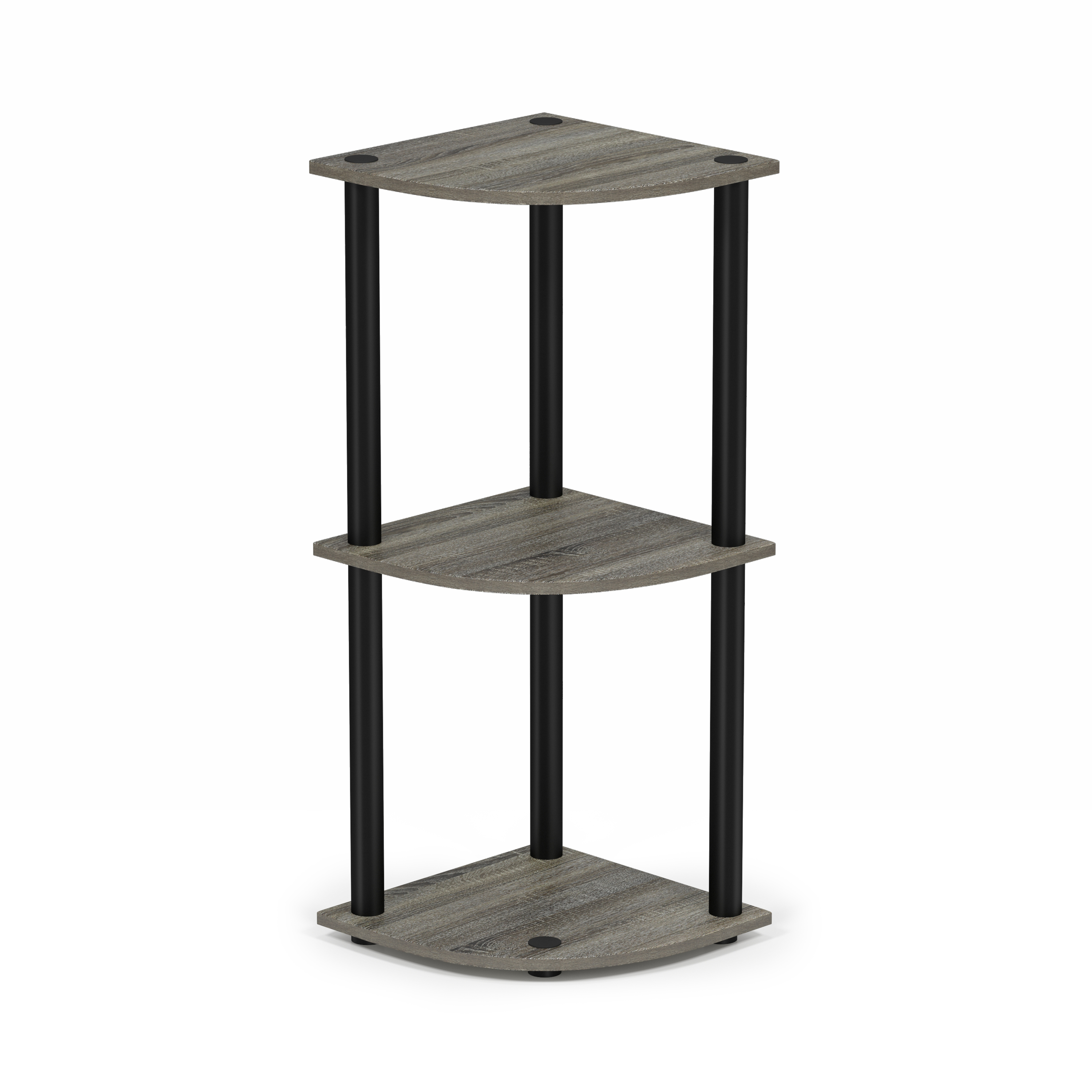 Furinno Turn-N-Tube 3-Tier Corner Display Rack Multipurpose Shelving Unit, French Oak Grey/Black, 12077GYW/BK