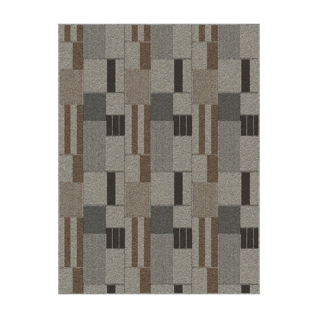 Mainstays Modern Indoor Taupe, Gray and Brown Geometric Block Rug, 3' x 4', Machine Washable, Non-Skid Backing