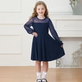 thumbnail image 1 of Robes pour Préadolescentes à Manches Longues, Évasées à Étages, Ligne A, Robes de Printemps pour Filles, Robes Bleu Marine pour Filles, Robe de Fête pour Filles, 1 of 8