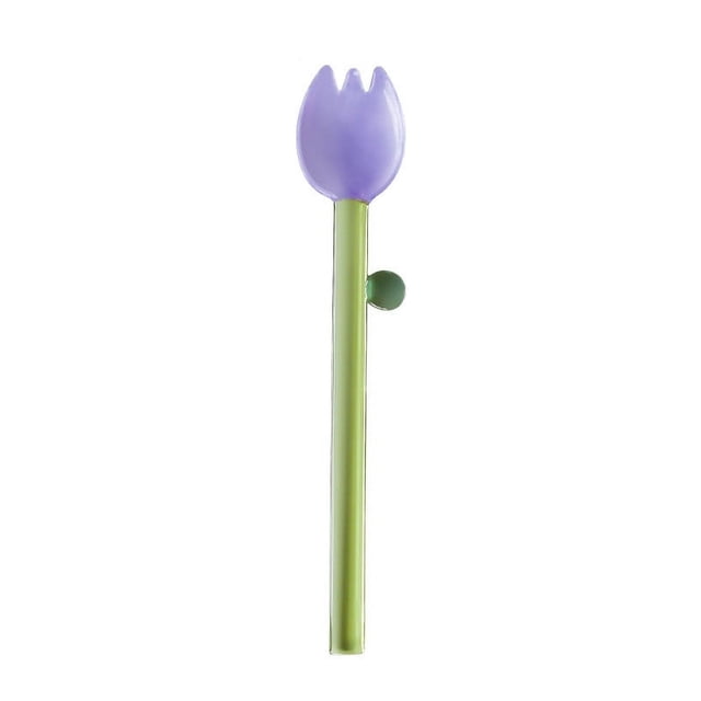 Colorful Sun Flower Ice Cream Dessert Stirring Borosilicate Transparent Glass Long Handle Cute