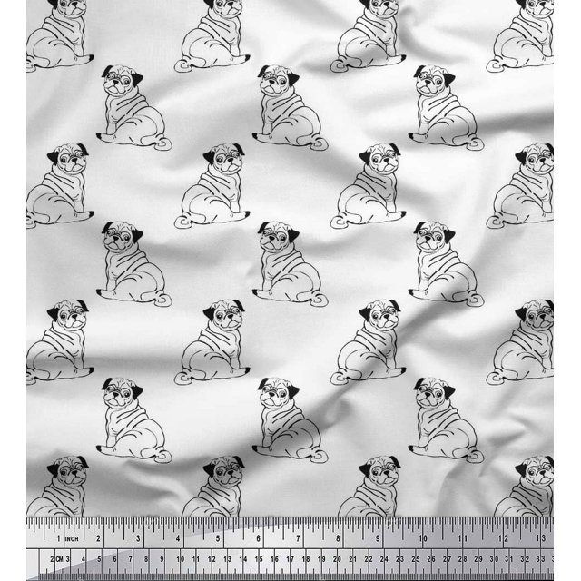 Soimoi Cotton Poplin Fabric Pug Dog Print Fabric by The Yard 56 Inch Wide