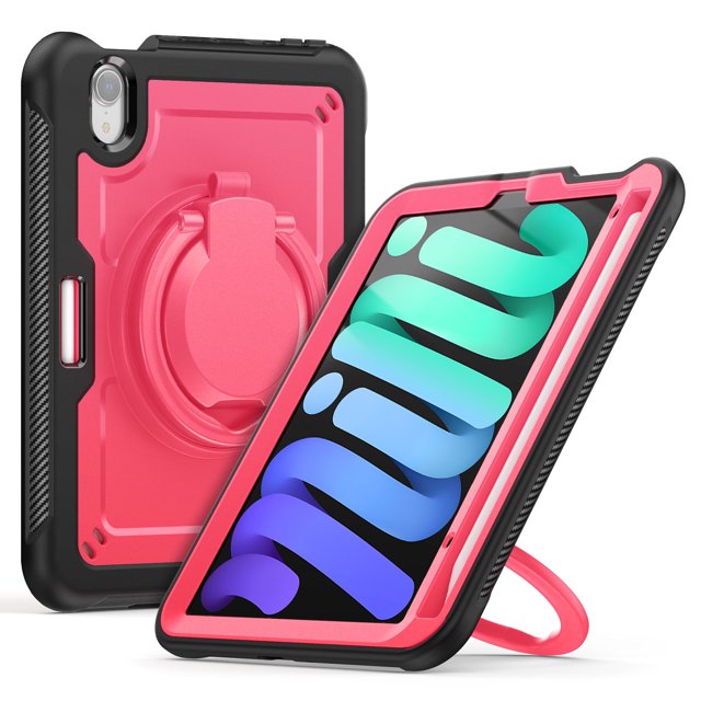 XYX Case for iPad Mini 7 A17 Pro 2024/Mini 6 2021 8.3 Inch 7th/6th Gen with Rotating Stand, Shoulder Strap, 2in1 Shockproof Cover, Rose