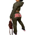 thumbnail image 4 of EYIIYE Womens 2 Piece Outfits Tracksuits Hooded Crop Top Sweatshirt + Sweatpants Body Letter Printed Fall Winter Sweatsuits, 4 of 5