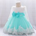 thumbnail image 4 of MIASHUI Robe en Dentelle pour Filles Manches Longues en Maille Robe de Princesse pour Mariage Fête Nœud, Vert, 6-12 Mois, 4 of 9