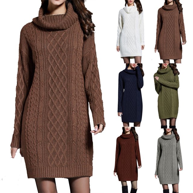 Gspmoly Robes d'Été pour Femmes, Robe Chandail en Tricot Décontractée à Col Montant de Couleur Unie pour Femmes, Robes de Vacances pour Femmes en Liquidation