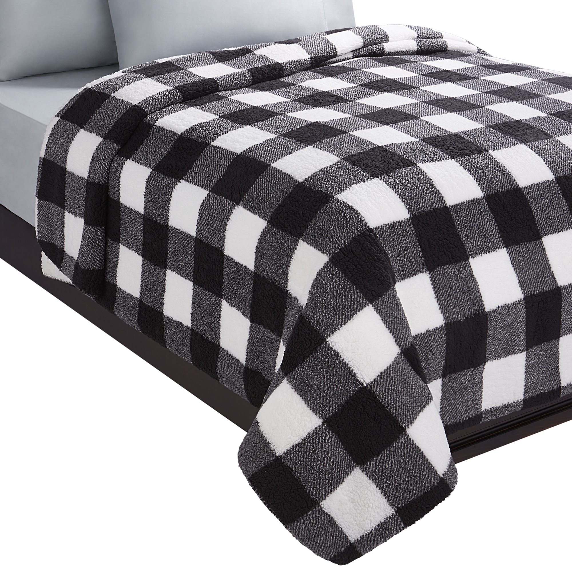 Couverture imitation mouton Damier noir HOMETRENDS, grand