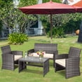 thumbnail image 4 of Gymax 4PCS Patio Outdoor Rattan Furniture Set w/ Cushioned Chair Loveseat Table, 4 of 10