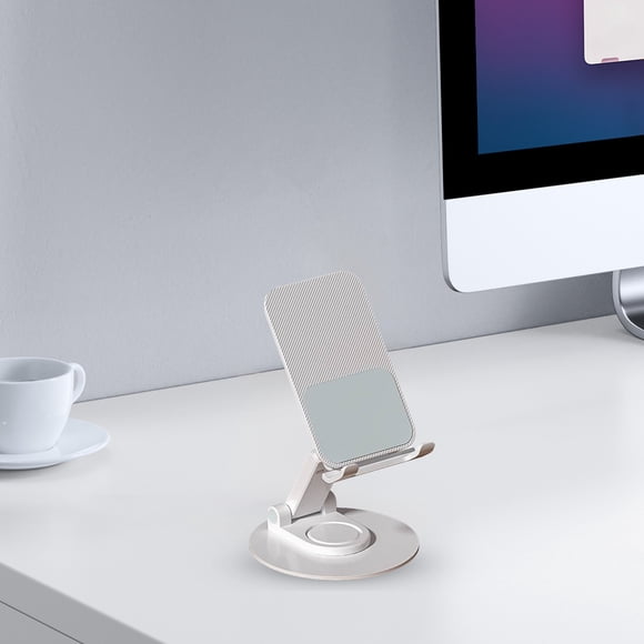 Rwvbm Rotating Aluminum Alloy Phone Stand 360° Tablet Foldable Desktop Stand for Mobile Devices Non-Slip Pad Protection White 11x10x2.25cm