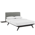 thumbnail image 1 of Modway Tracy Mid-Century Modern Wood Platform Queen Bed with Two Nightstands in Cappuccino Gray, 1 of 3