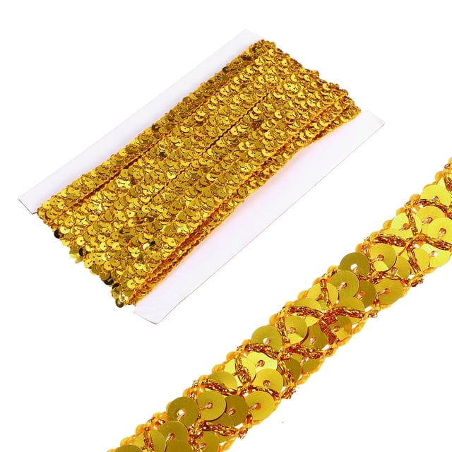 Uxcell 0.6 Inch x 7 Yards Sequins Trim Flat Sequin Paillette Ribbon Strip for Crafts, DIY Sewing Costume Gold Tone