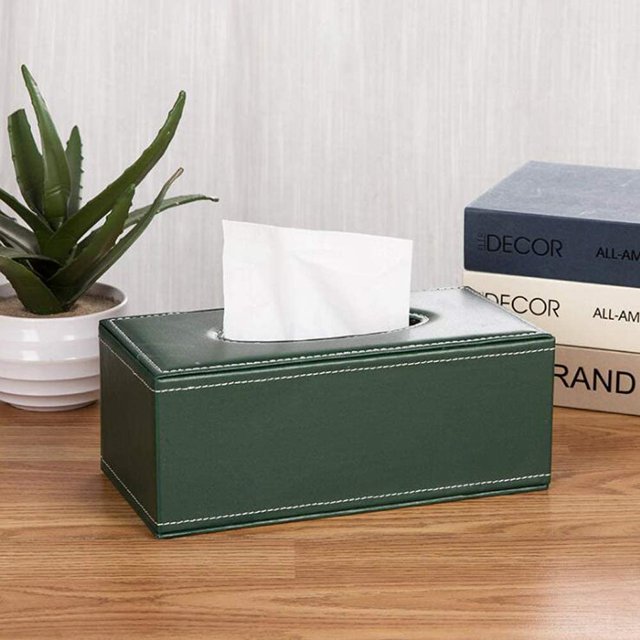 ORUYROP Leather Tissue Box Holder-Waterproof Rectangular Tissue Box Cover Vintage Napkin Paper Holder for Home,Office&Car Decor (Green)