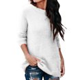 thumbnail image 1 of Innerwin Hauts en Tricot Manches Longues Femme Chandail Décontracté Col Rond Tunique Ample Blouse Blanc P, 1 of 6