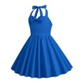 thumbnail image 4 of TopLLC Robe Sans Manches Col Rond Robe d'Été pour Fille Col Suspendu et Fermeture à la Taille Couleur Unie Robe Rétro pour Enfants Robe Fille, 4 of 5
