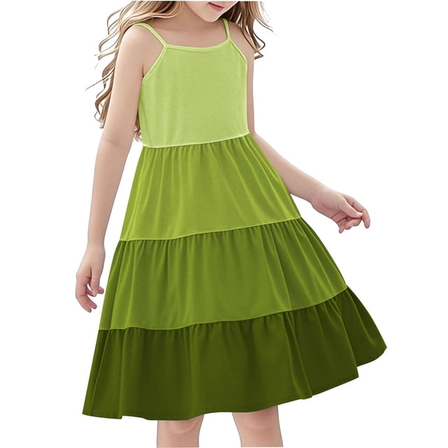 Tranfacy Robe d'Été pour Jeunes Filles, Robe Bohème pour Filles, Robe Mode pour Filles à Col Rond Sans Manches à Empiècements, Robe d'Été Décontractée Ludique et Confortable