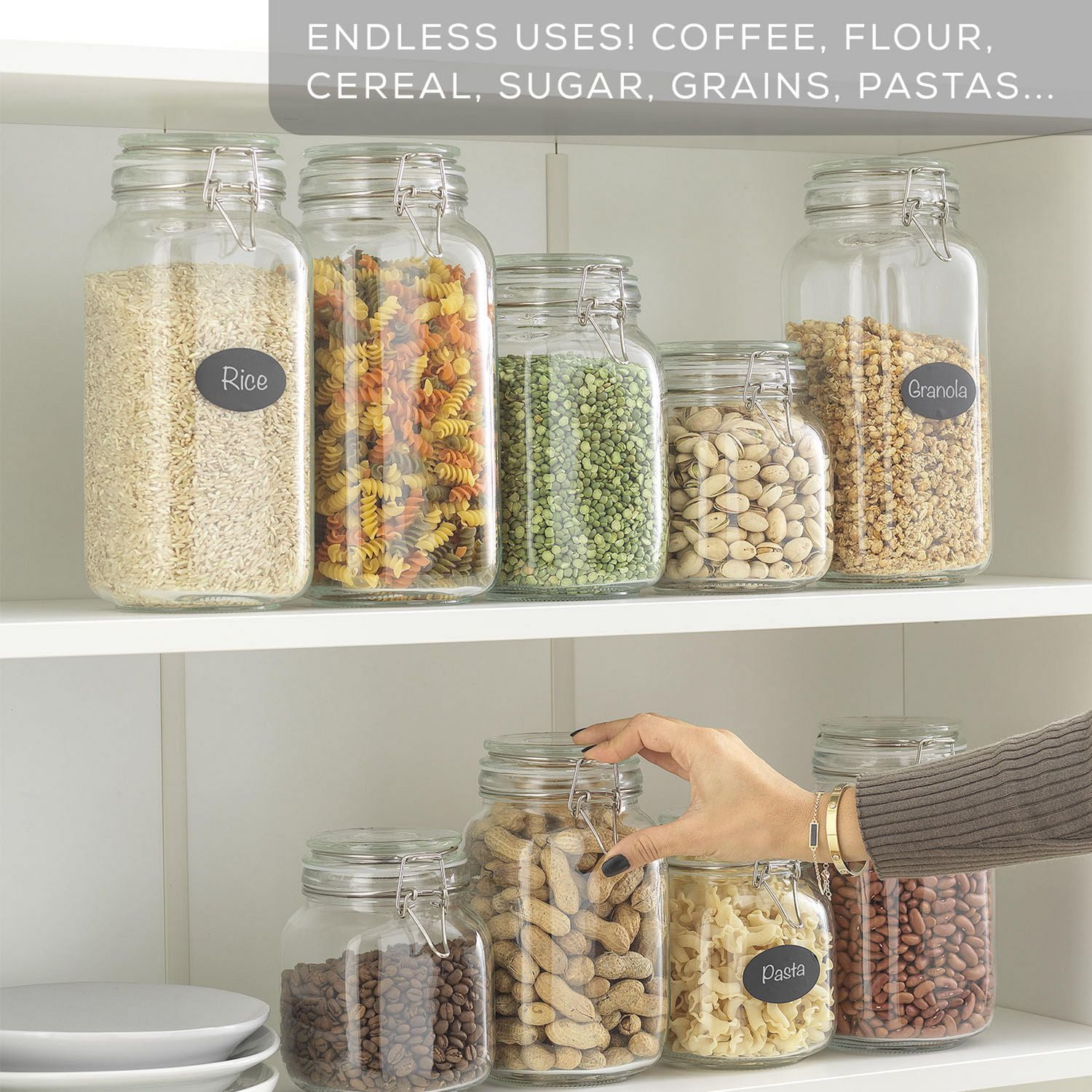 Pots de Rangement Hermétiques en Verre avec Couvercles en Silicone - 50 oz - Ensemble de 3