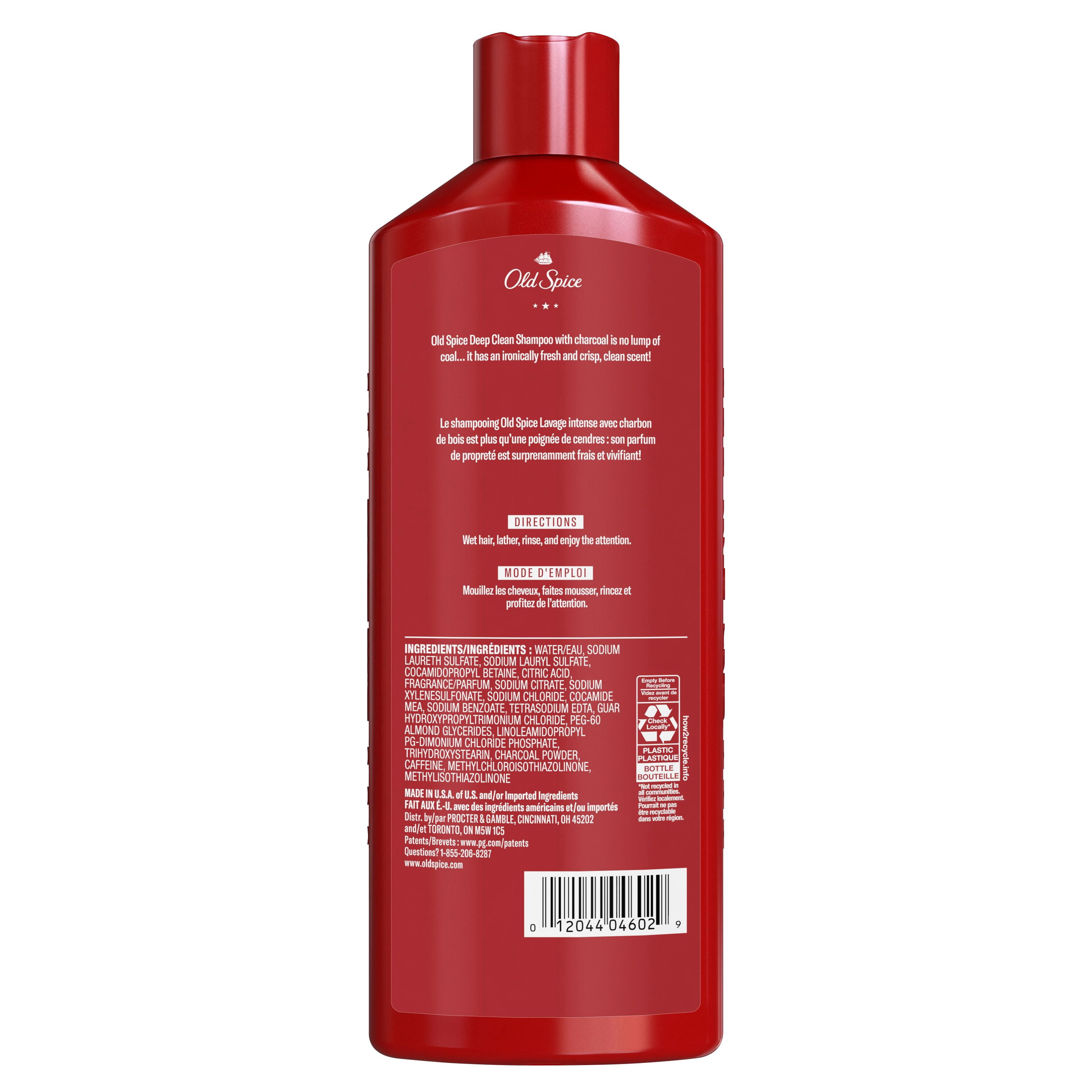 Old Spice Shampooing Lavage Intense pour Hommes avec Charbon de Bois, Parfum Frais et Propre, Élimine la Saleté et l'Huile Accumulées