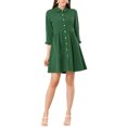 thumbnail image 1 of INSPIRE CHIC Women's Shirt Dress 3/4 Sleeve Button Down Mini Dresses S Dark Green, 1 of 7