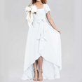 thumbnail image 4 of XIMIN Girls Plus Size Square Neck Solid Color Chiffon Bridesmaid Dresses Formal Cocktail Party Dresses with Sleeves Ruffle High Low Evening Formal Dress, 4 of 5