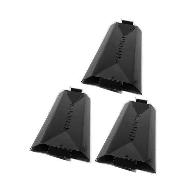 Replacement Porcelain Steel Heat Plate for Cuisinart gas grill models G51219, G51217, G51220, and G51218, shown in a 3-pack. Each heat plate measures 16-1/2 inches by 4-3/4 inches and is designed to act as a heat shield and burner cover. Made from durable porcelain steel, these plates are compatible with part number G512-0079-01 and fit Cuisinart C Series propane and natural gas grills. The image displays three black heat plates with a vented design, arranged against a white background.