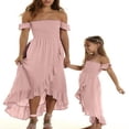 thumbnail image 1 of Mommy and Me Dress Matching Outfits Off Shoulder Beach Boho Maxi Ruffle Chiffon Dress for Mother and Daughter, 1 of 7