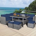 thumbnail image 1 of Gymax 7PCS Rattan Patio Sectional Sofa Set Conversation Set w/ Navy Cushions, 1 of 9