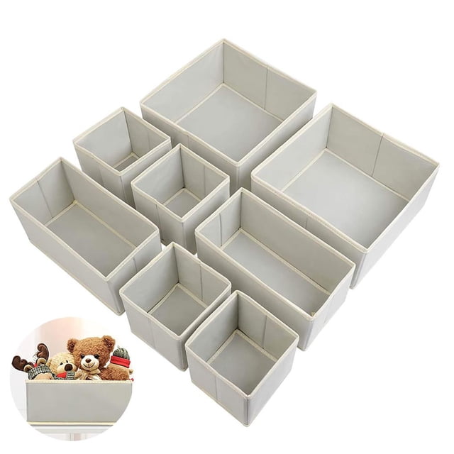 8pcs Sock Storage Box Space Saving Drawer Organizer Foldable Office Wardrobe Storage Bin Non-Woven Cloth Storage Cube for Home Office