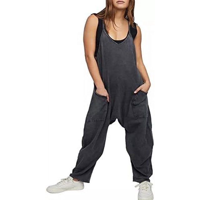 ORUYROP Combinaison Décontractée Sans Manches pour Femmes avec Poches, Unie, Polyester, Jambe Grand, Taille Unique